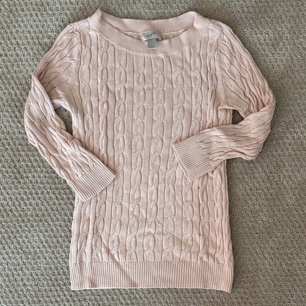 LOFT Light Pink Cable Knit Sweater